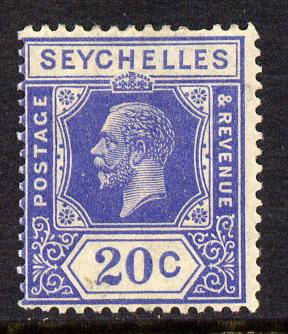 Seychelles 1921-32 KG5 Script CA die II - 20c dull blue mounted mint SG 113a, stamps on , stamps on  kg5 , stamps on 
