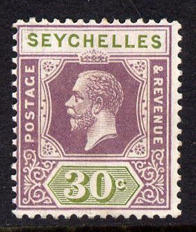 Seychelles 1921-32 KG5 Script CAA die II - 30c dull purple & olive mounted mint SG 115, stamps on , stamps on  stamps on , stamps on  stamps on  kg5 , stamps on  stamps on 