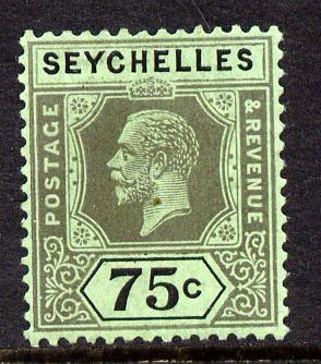Seychelles 1921-32 KG5 Script CA die II - 75c black on emerald mounted mint SG 118, stamps on , stamps on  kg5 , stamps on 