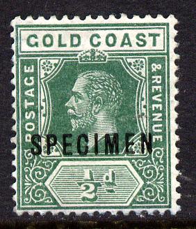 Gold Coast 1913-21 KG5 MCA die I -1/2d green overprinted SPECIMEN fine with gum and only about 400 produced SG 71s, stamps on , stamps on  stamps on , stamps on  stamps on  kg5 , stamps on  stamps on specimen
