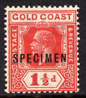 Gold Coast 1921-34 KG5 Script CA die II - 1.5d red overprinted SPECIMEN with gum and only about 400 produced SG 88s, stamps on , stamps on  kg5 , stamps on specimen