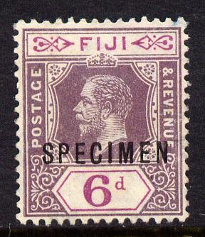 Fiji 1912-23 KG5 MCA 6d dull & bright purple overprinted SPECIMEN fine with gum and only about 400 produced SG 133s, stamps on , stamps on  kg5 , stamps on specimen