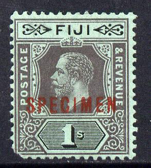 Fiji 1912-23 KG5 MCA 1s black on green (die I) overprinted SPECIMEN with gum but rounded corner and only about 400 produced SG 134s, stamps on , stamps on  kg5 , stamps on specimen