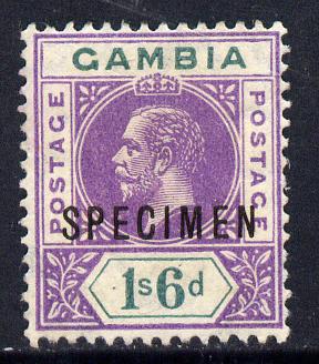 Gambia 1912-22 KG5 MCA 1s6d violet & green overprinted SPECIMEN fine with gum and only about 400 produced SG 98s, stamps on , stamps on  stamps on , stamps on  stamps on  kg5 , stamps on  stamps on specimen