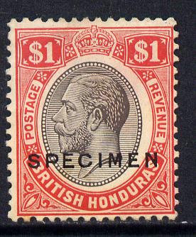 British Honduras 1922-33 KG5 Script CA $1 black & scarlet overprinted SPECIMEN fine with gum and only about 400 produced SG 136s, stamps on , stamps on  stamps on , stamps on  stamps on  kg5 , stamps on  stamps on specimen