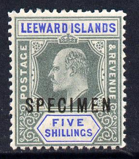 Leeward Islands 1902 KE7 Crown CA 5s green & blue overprinted SPECIMEN fine with gum and only about 730 produced SG 28s, stamps on , stamps on  stamps on , stamps on  stamps on  ke7 , stamps on  stamps on specimen