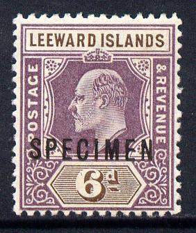 Leeward Islands 1902 KE7 Crown CA 6d dull purple & brown overprinted SPECIMEN fine with gum and only about 730 produced SG 25s, stamps on , stamps on  ke7 , stamps on specimen