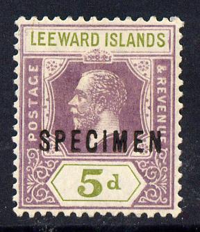 Leeward Islands 1921-32 KG5 Script CA 5d dull purple & olive-green overprinted SPECIMEN fine with gum and only about 400 produced SG 71s, stamps on , stamps on  stamps on , stamps on  stamps on  ke7 , stamps on  stamps on specimen