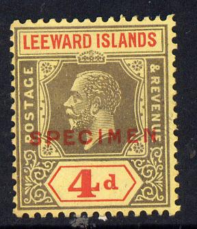 Leeward Islands 1921-32 KG5 Script CA 4d black & red on yellow overprinted SPECIMEN fine with gum and only about 400 produced SG 70s, stamps on , stamps on  ke7 , stamps on specimen