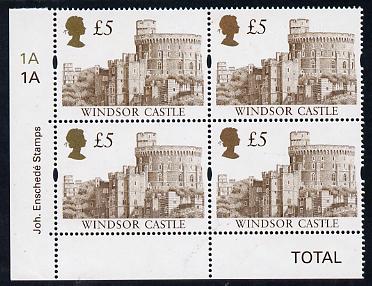 Great Britain 1997 Castle High Value  (Enschede printing) SW corner block of 4 with plate nos 1A-1A unmounted mint, SG 1996, stamps on castles