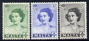 Malta 1950 Visit of Princess Elizabeth set of 3 unmounted mint SG 255-7, stamps on , stamps on  stamps on royalty