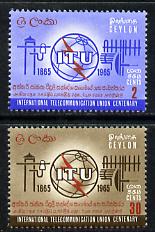 Ceylon 1965 ITU Centenary perf set of 2 unmounted mint, SG 505-6, stamps on , stamps on  itu , stamps on communications