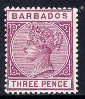 Barbados 1882-86 QV Crown CA 3d deep purple mounted mint SG 95, stamps on , stamps on  qv , stamps on 