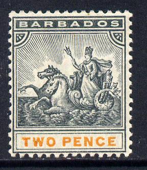Barbados 1892-1903 Britannia Crown CA 2d slate-black & orange mounted mint SG 108, stamps on britannia