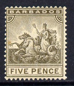 Barbados 1892-1903 Britannia Crown CA 5d grey-olive mounted mint SG 110, stamps on britannia