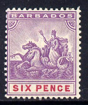 Barbados 1892-1903 Britannia Crown CA 6d mauve & carmine mounted mint SG 111, stamps on britannia