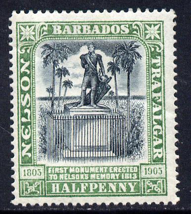 Barbados 1906 Nelson Centenary Crown CC 1/2d black & green mounted mint SG 146, stamps on , stamps on  stamps on nelson, stamps on  stamps on monuments, stamps on  stamps on 