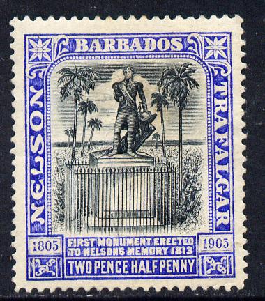 Barbados 1906 Nelson Centenary Crown CC 2.5d black & blue mounted mint SG 149, stamps on , stamps on  stamps on nelson, stamps on  stamps on monuments, stamps on  stamps on 