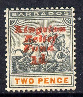 Barbados 1907 Kingston Relief Fund 1d on 2d (upright) mounted mint SG 153, stamps on britannia, stamps on disasters