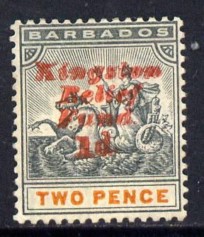 Barbados 1907 Kingston Relief Fund 1d on 2d (upright) mounted mint SG 153, stamps on , stamps on  stamps on britannia, stamps on  stamps on disasters