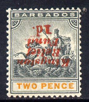 Barbados 1907 Kingston Relief Fund 1d on 2d (inverted) mounted mint SG 153, stamps on , stamps on  stamps on britannia, stamps on  stamps on disasters