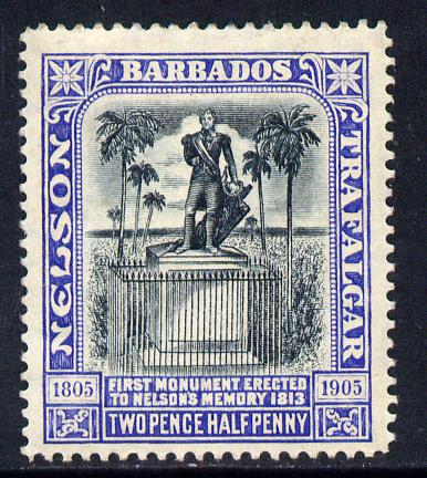 Barbados 1907 Nelson Centenary MCA 2.5d black & blue mounted mint SG 162, stamps on , stamps on  stamps on nelson, stamps on  stamps on monuments, stamps on  stamps on 