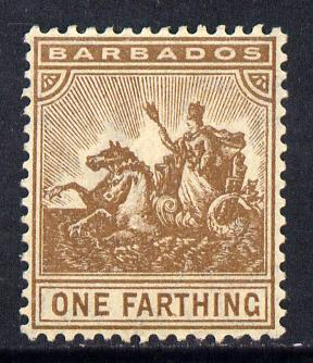 Barbados 1909 Britannia MCA 1/4d brown mounted mint SG 163, stamps on britannia