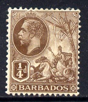 Barbados 1912-16 KG5 MCA 1/4d brown mounted mint SG 170, stamps on britannia, stamps on  kg5 , stamps on 