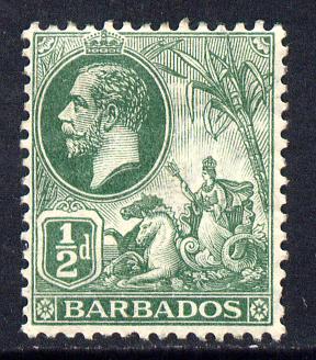 Barbados 1912-16 KG5 MCA 1/2d green mounted mint SG 171, stamps on britannia, stamps on  kg5 , stamps on 