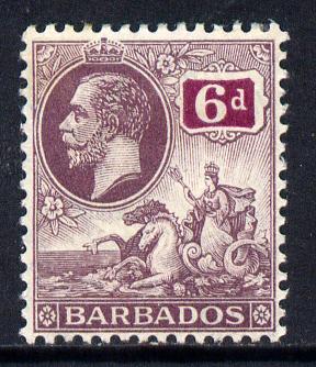 Barbados 1912-16 KG5 MCA 6d dull purple & purple mounted mint SG 177, stamps on britannia, stamps on  kg5 , stamps on 