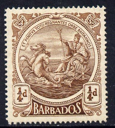 Barbados 1916-19 Large Britannia MCA 1/4d brown mounted mint SG 181, stamps on britannia