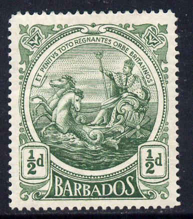 Barbados 1916-19 Large Britannia MCA 1/2d green mounted mint SG 182a, stamps on , stamps on  stamps on britannia, stamps on  stamps on  kg5 , stamps on  stamps on 