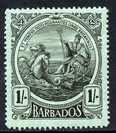 Barbados 1916-19 Large Britannia MCA 1s black on green mounted mint SG 189, stamps on britannia, stamps on  kg5 , stamps on 