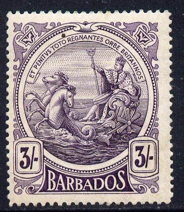 Barbados 1916-19 Large Britannia MCA 3s violet mounted mint SG 191, stamps on britannia, stamps on  kg5 , stamps on 