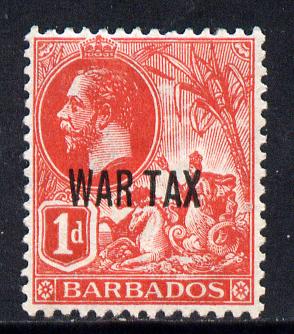 Barbados 1917-18 War Tax overprinted on KG5 1d red mounted mint SG 197/8, stamps on ww1 , stamps on  kg5 , stamps on 