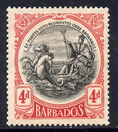 Barbados 1918-20 Large Britannia MCA 4d black & red mounted mint SG 199, stamps on britannia, stamps on  kg5 , stamps on 