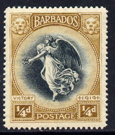 Barbados 1920-21 Victory MCA 1/4d black & brown mounted mint SG 201