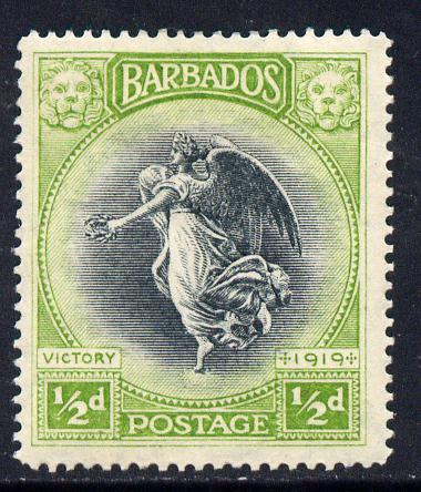 Barbados 1920-21 Victory MCA 1/2d black & yellow-green mounted mint SG 202