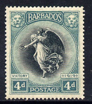 Barbados 1920-21 Victory MCA 4d black & blue-green mounted mint SG 207, stamps on , stamps on  stamps on victory, stamps on  stamps on  ww1 , stamps on  stamps on 