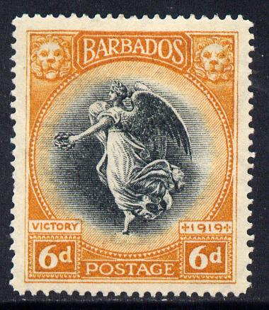 Barbados 1920-21 Victory MCA 6d black & orange mounted mint SG 208, stamps on , stamps on  stamps on victory, stamps on  stamps on  ww1 , stamps on  stamps on 