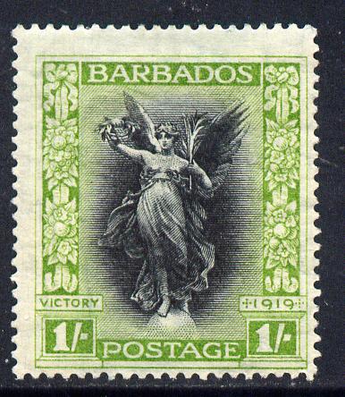 Barbados 1920-21 Victory MCA 1s black & bright green mounted mint SG 209