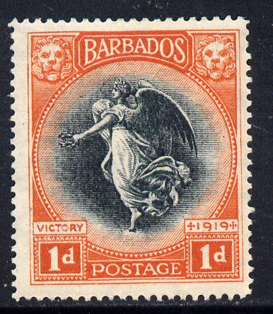 Barbados 1920-21 Victory SCript CA 1d black & vermilion mounted mint SG 212