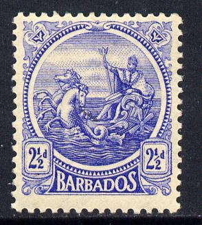 Barbados 1921-24 Britannia Script CA 2.5d ultramarine mounted mint SG 222, stamps on britannia
