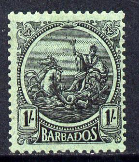 Barbados 1921-24 Britannia Script CA 1s black on emerald mounted mint SG 226, stamps on britannia