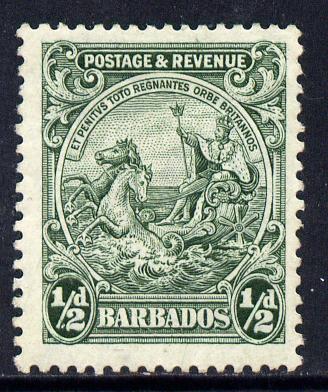 Barbados 1925-35 Britannia Script CA 1/2d green P13.5x12.5 mounted mint SG 230a, stamps on britannia