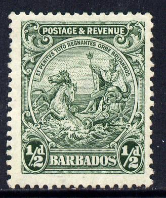 Barbados 1925-35 Britannia Script CA 1/2d green P13.5x12.5 mounted mint SG 230a, stamps on , stamps on  stamps on britannia