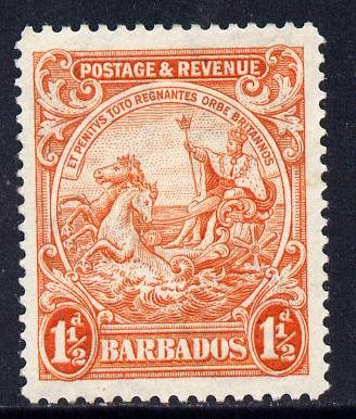 Barbados 1925-35 Britannia Script CA 1.5d orange P14 mounted mint SG 231c, stamps on , stamps on  stamps on britannia