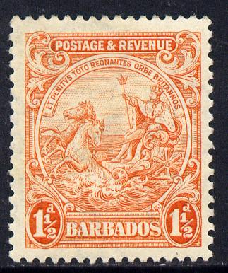 Barbados 1925-35 Britannia Script CA 1.5d orange P13.5x12.5 mounted mint SG 231ca, stamps on , stamps on  stamps on britannia