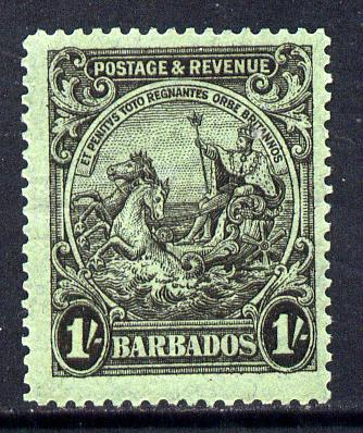 Barbados 1925-35 Britannia Script CA 1s black on emerald P14 mounted mint SG 237, stamps on , stamps on  stamps on britannia