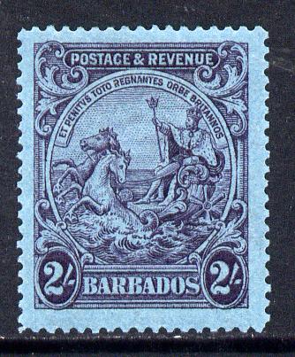 Barbados 1925-35 Britannia Script CA 2s purple on blue mounted mint SG 238, stamps on britannia